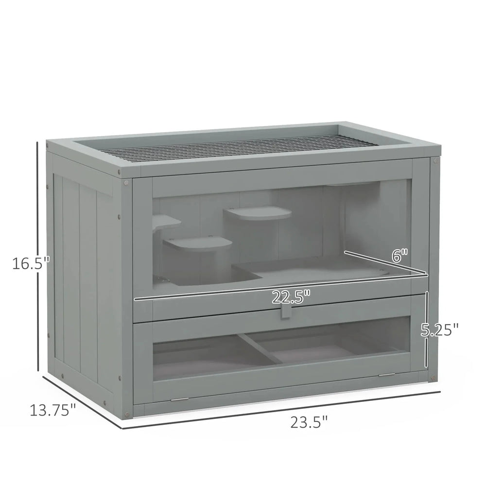 Hamster Cage Wood Two Level Habitat Open Top Front Door Shelf For Small Pets Media 7