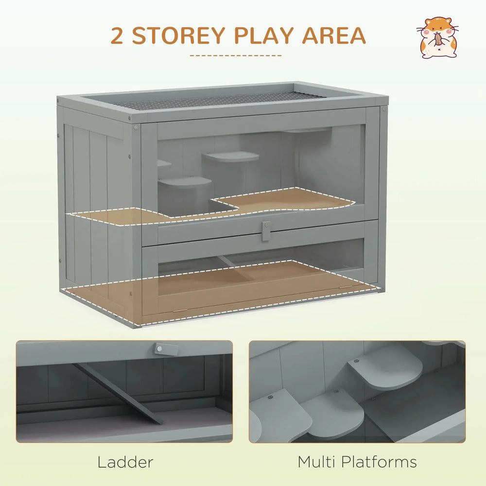 Hamster Cage Wood Two Level Habitat Open Top Front Door Shelf For Small Pets Media 6