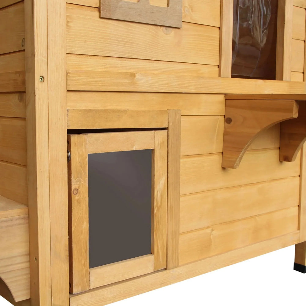Outdoor Cat House Weatherproof Wood Two Story With Escape Door Openable Roof Media 3
