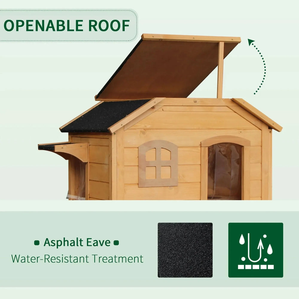 Outdoor Cat House Weatherproof Wood Two Story With Escape Door Openable Roof Media 7