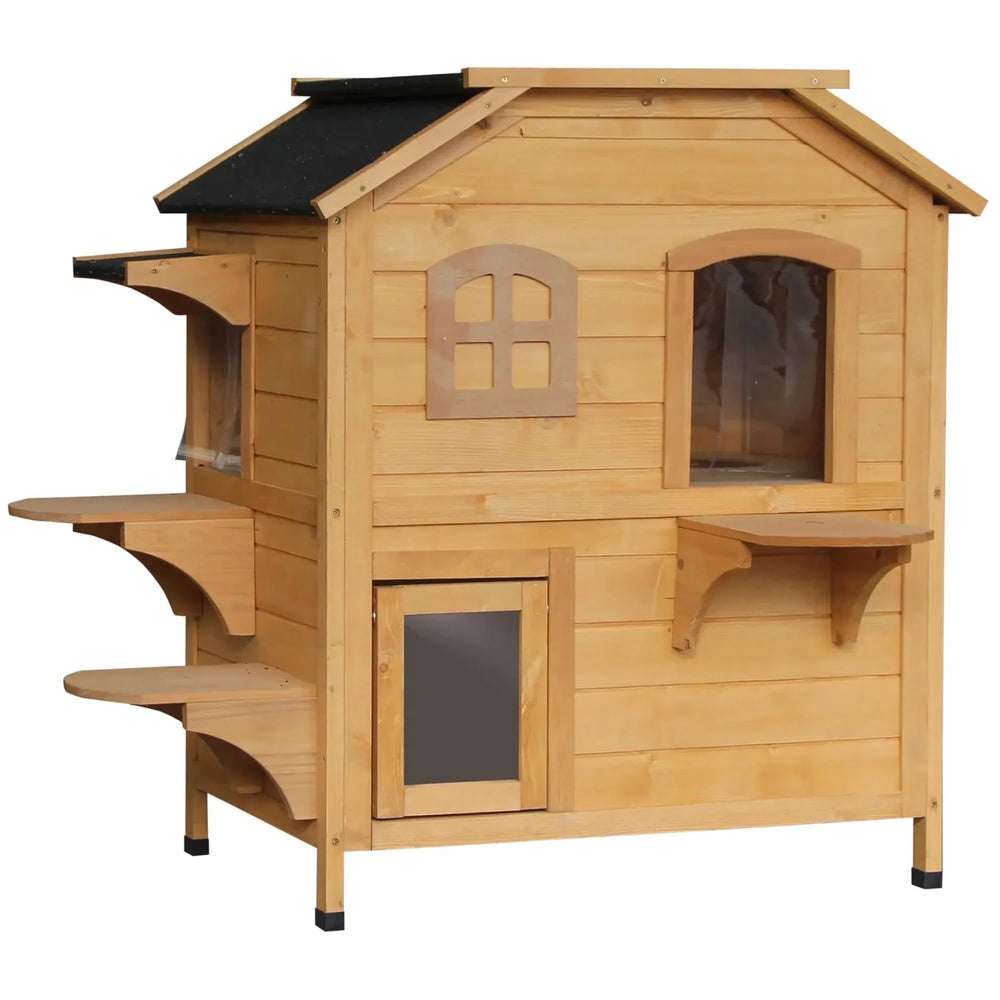 Outdoor Cat House Weatherproof Wood Two Story With Escape Door Openable Roof Media 1