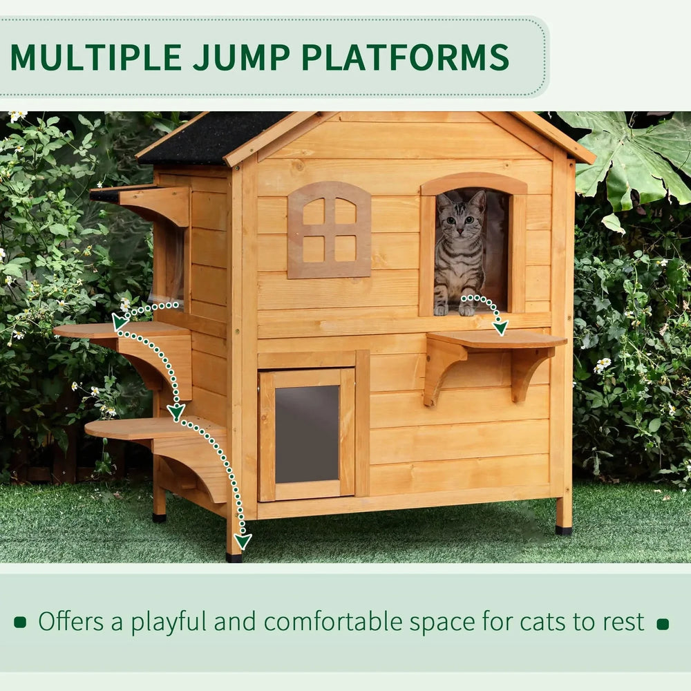 Outdoor Cat House Weatherproof Wood Two Story With Escape Door Openable Roof Media 4