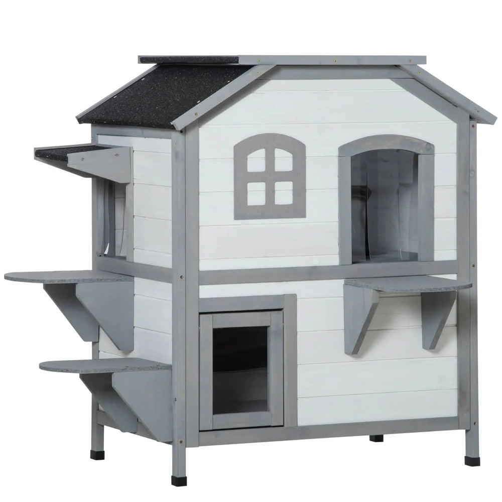Outdoor Cat House Wood Weatherproof Two Story Enclosure With Escape Door Media 1