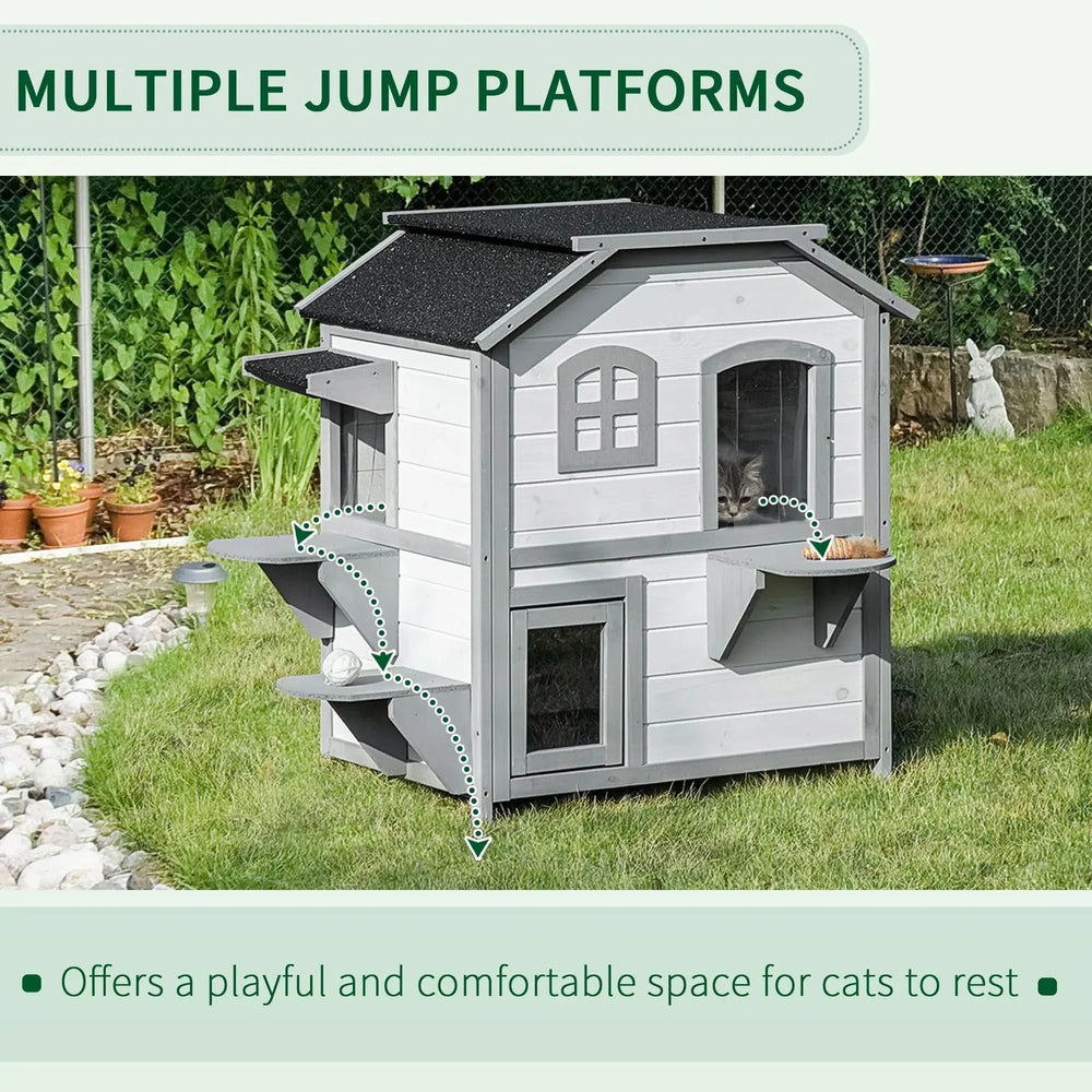 Outdoor Cat House Wood Weatherproof Two Story Enclosure With Escape Door Media 2