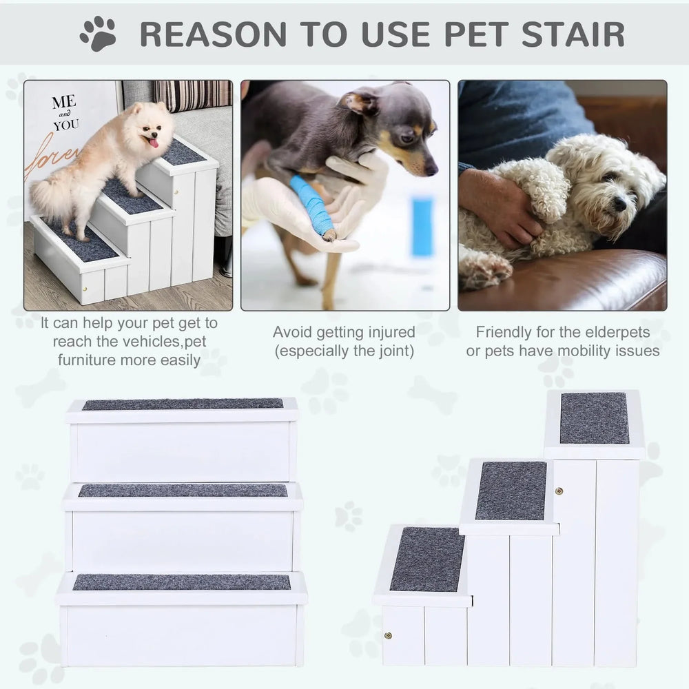 Pet Stairs 3 Step Wooden Carpeted Non Slip For Cats & Small Dogs At Home Media 3