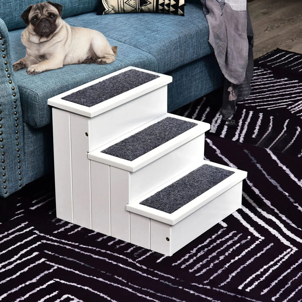Pet Stairs 3 Step Wooden Carpeted Non Slip For Cats & Small Dogs At Home Media 5
