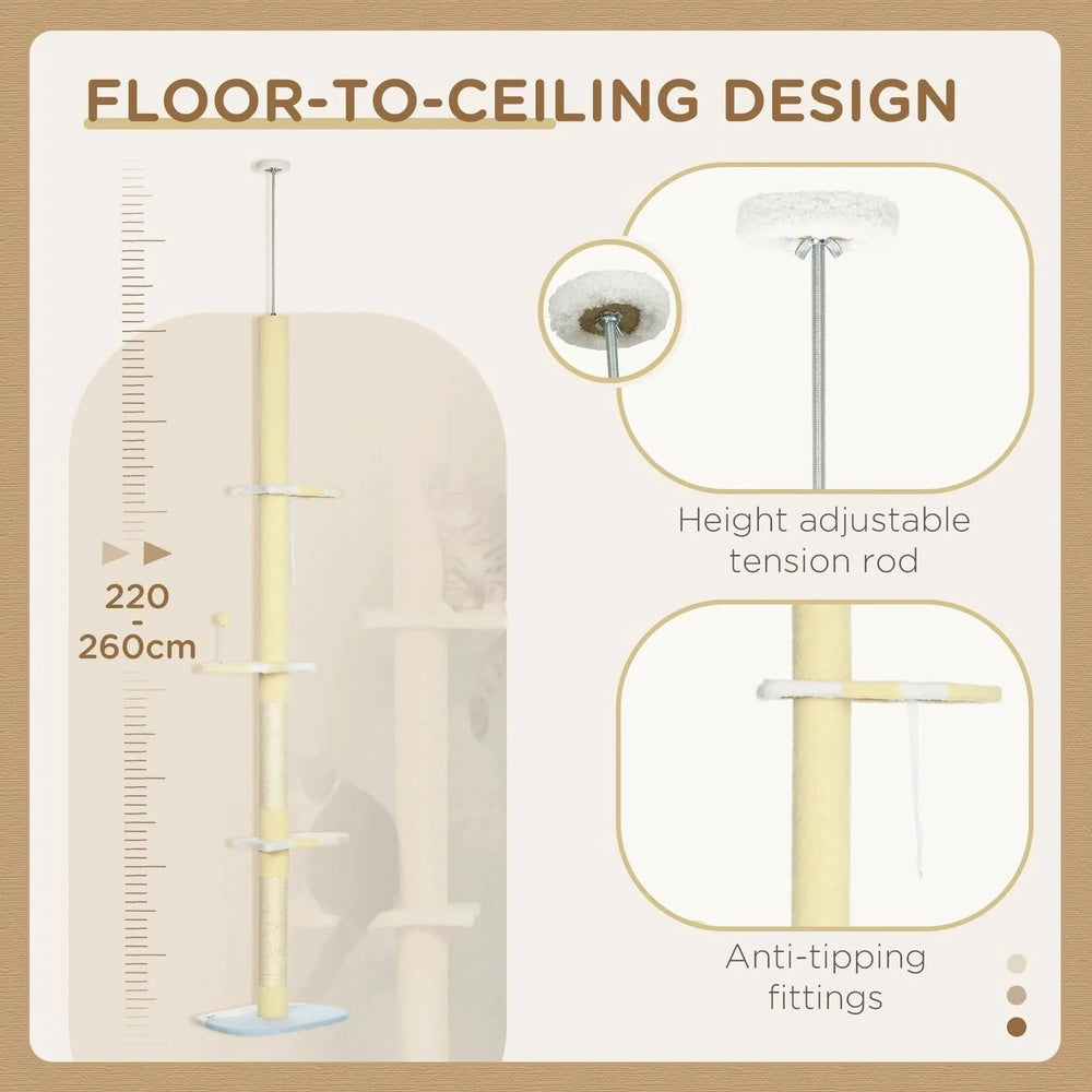 Cat Tower Floor To Ceiling Height Adjustable 87-103 Inches & Plush Platforms Media 5