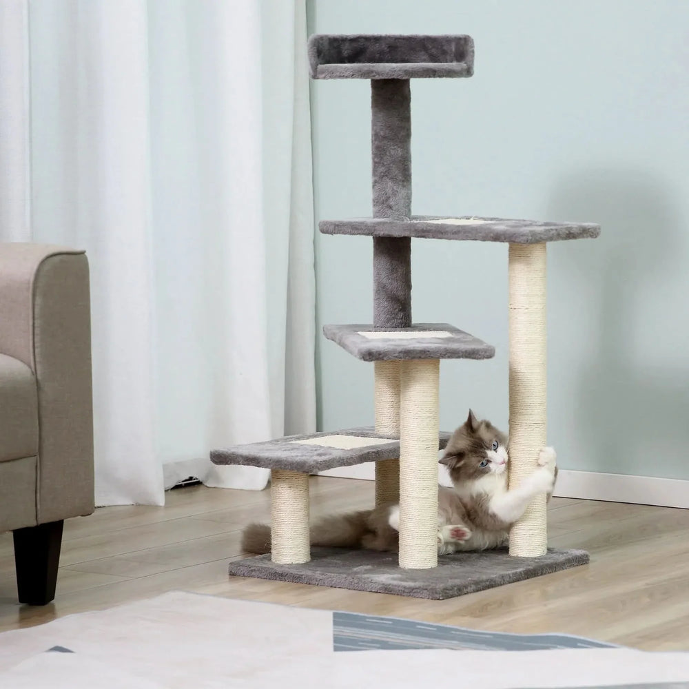 Cat Tree Particle Board 5 Level Revolving Stair Cat Scratcher Grey Media 2