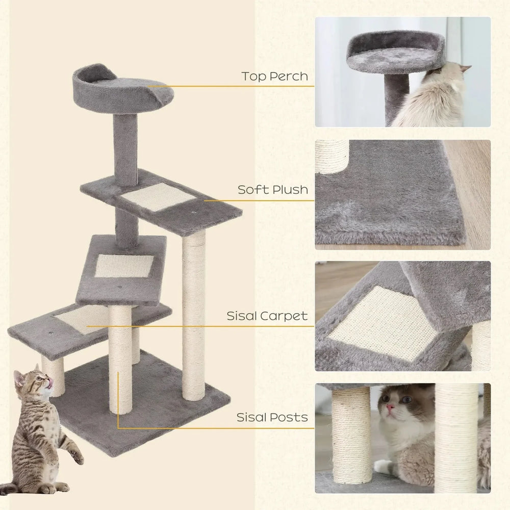 Cat Tree Particle Board 5 Level Revolving Stair Cat Scratcher Grey Media 5