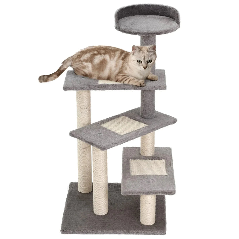 Cat Tree Particle Board 5 Level Revolving Stair Cat Scratcher Grey Media 1