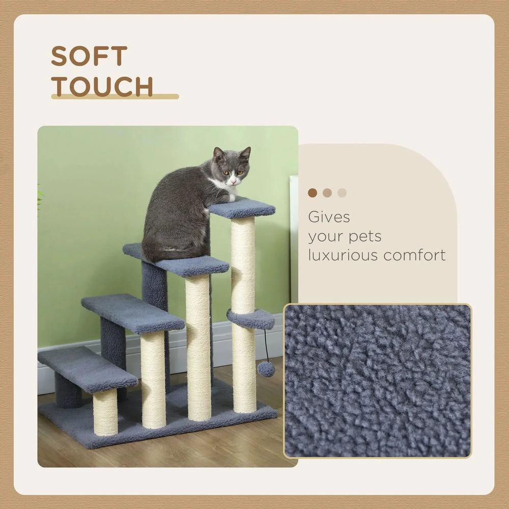 Cat Stairs Carpeted Four Level Steps For High Beds & Sofas Gray Pet Safe Media 3