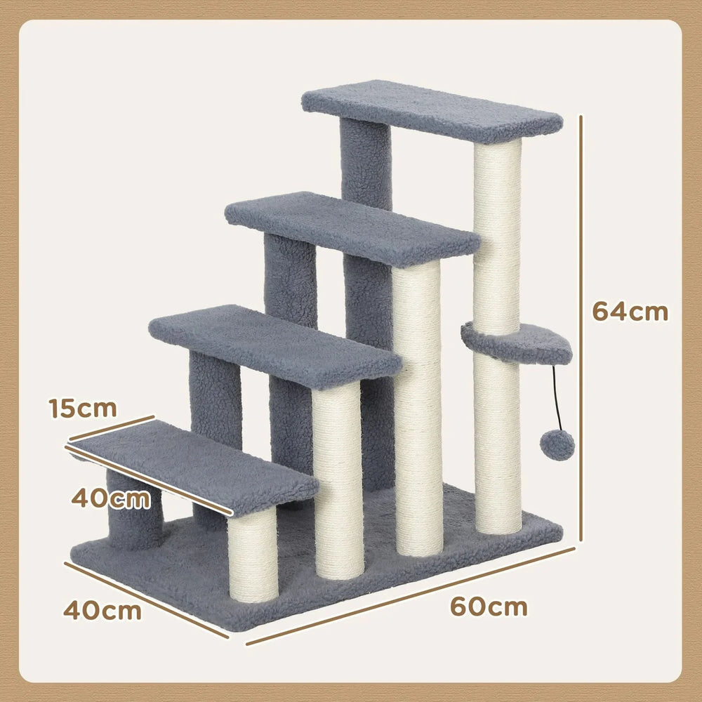 Cat Stairs Carpeted Four Level Steps For High Beds & Sofas Gray Pet Safe Media 6