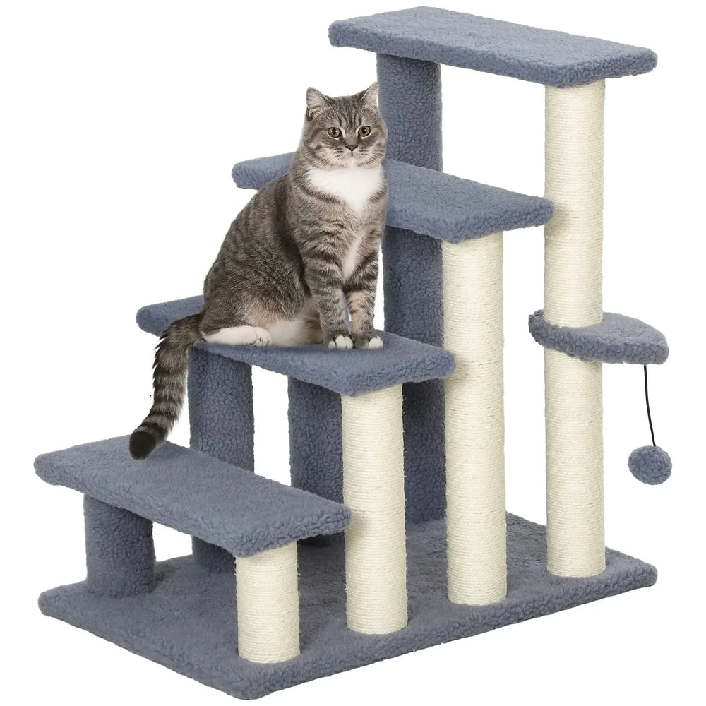 Cat Stairs Carpeted Four Level Steps For High Beds & Sofas Gray Pet Safe Media 1