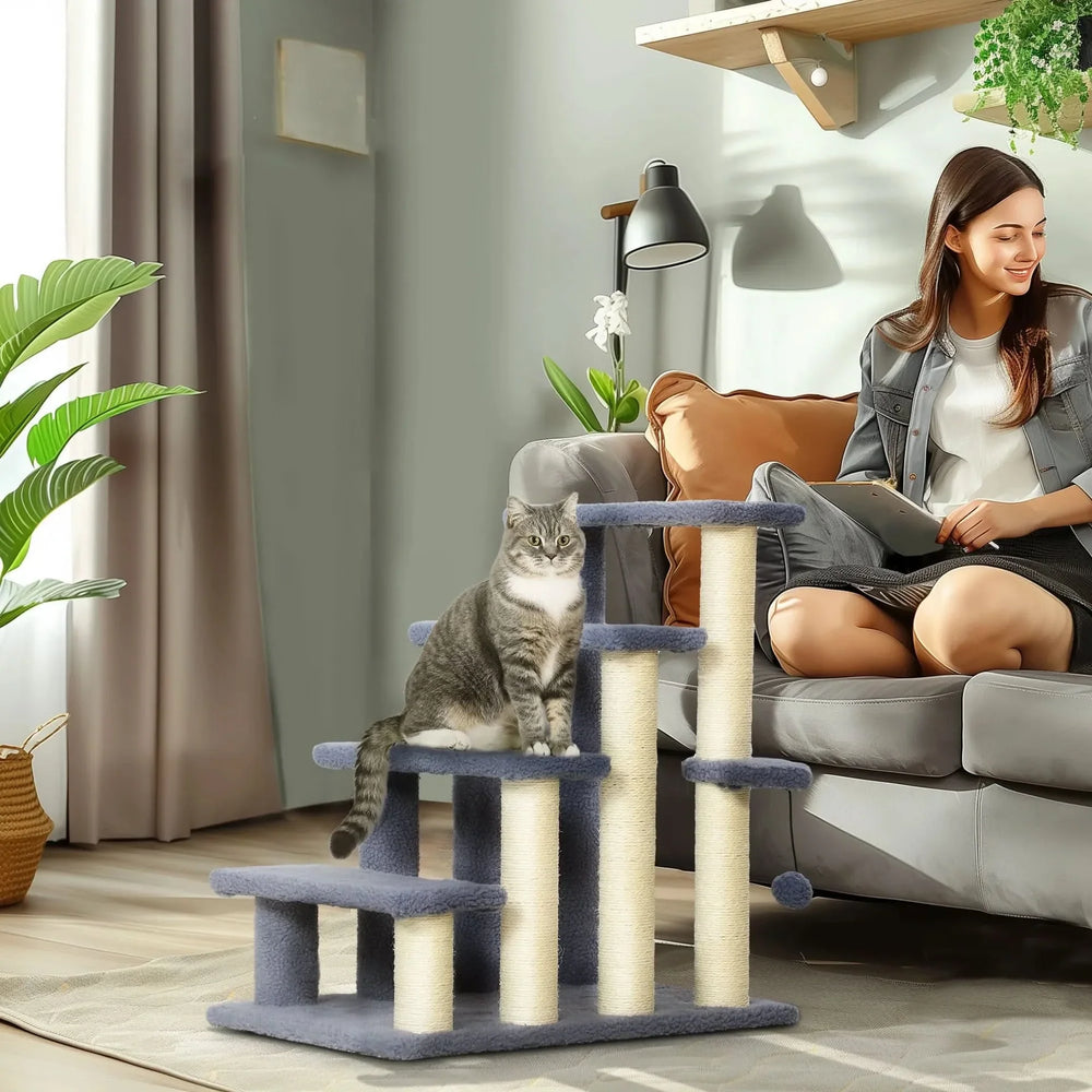 Cat Stairs Carpeted Four Level Steps For High Beds & Sofas Gray Pet Safe Media 9