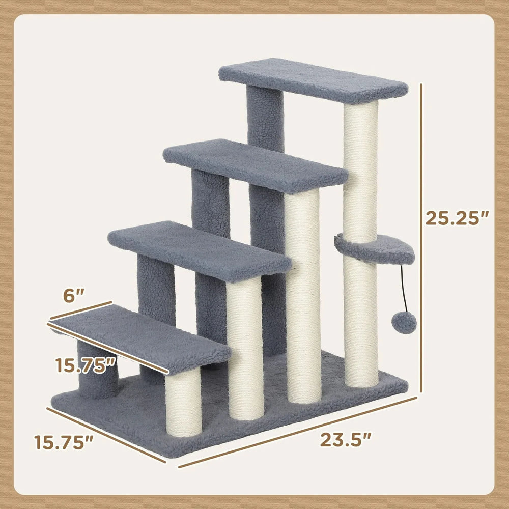 Cat Stairs Carpeted Four Level Steps For High Beds & Sofas Gray Pet Safe Media 7
