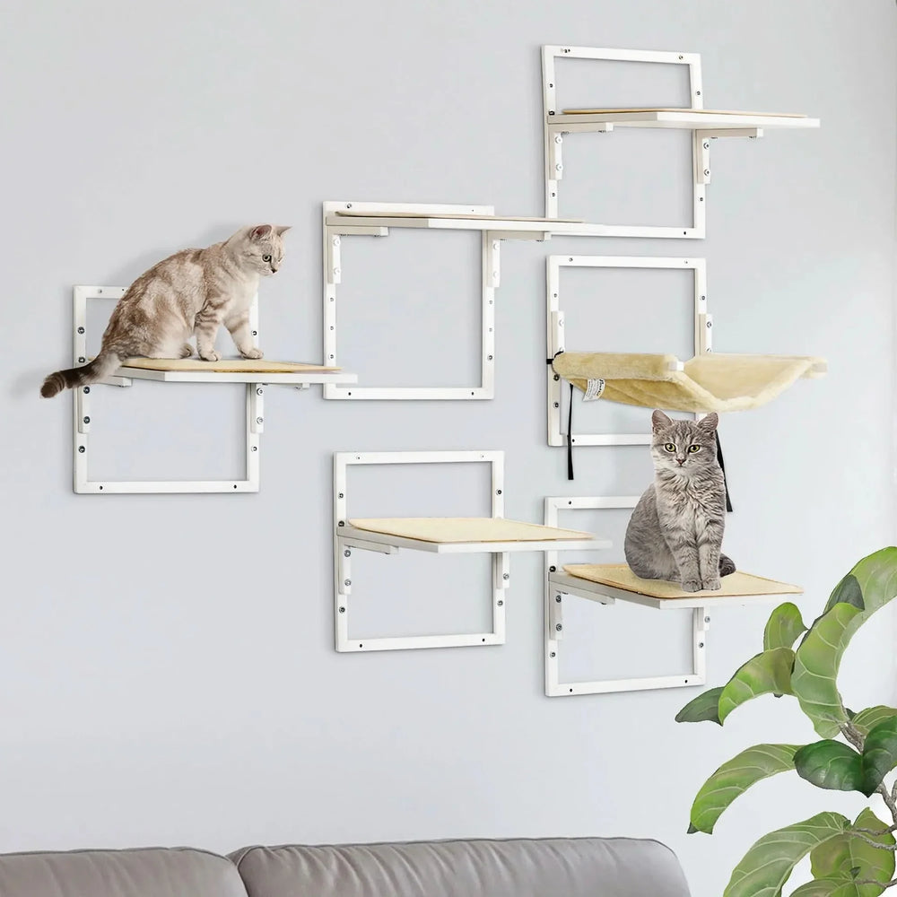 Cat Wall Shelves Set Particle Board Modern Cream Finish Wall Mounts Media 8