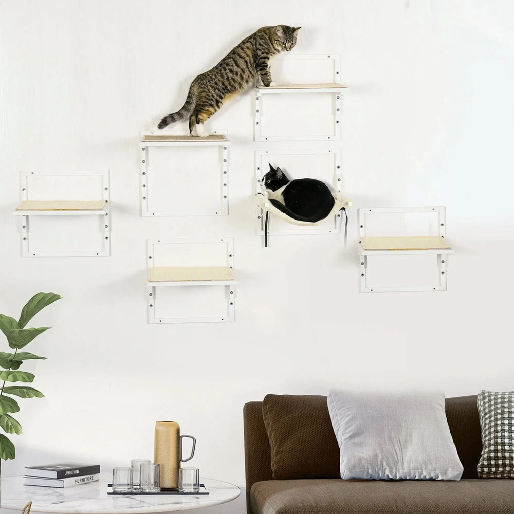 Cat Wall Shelves Set Particle Board Modern Cream Finish Wall Mounts Media 9