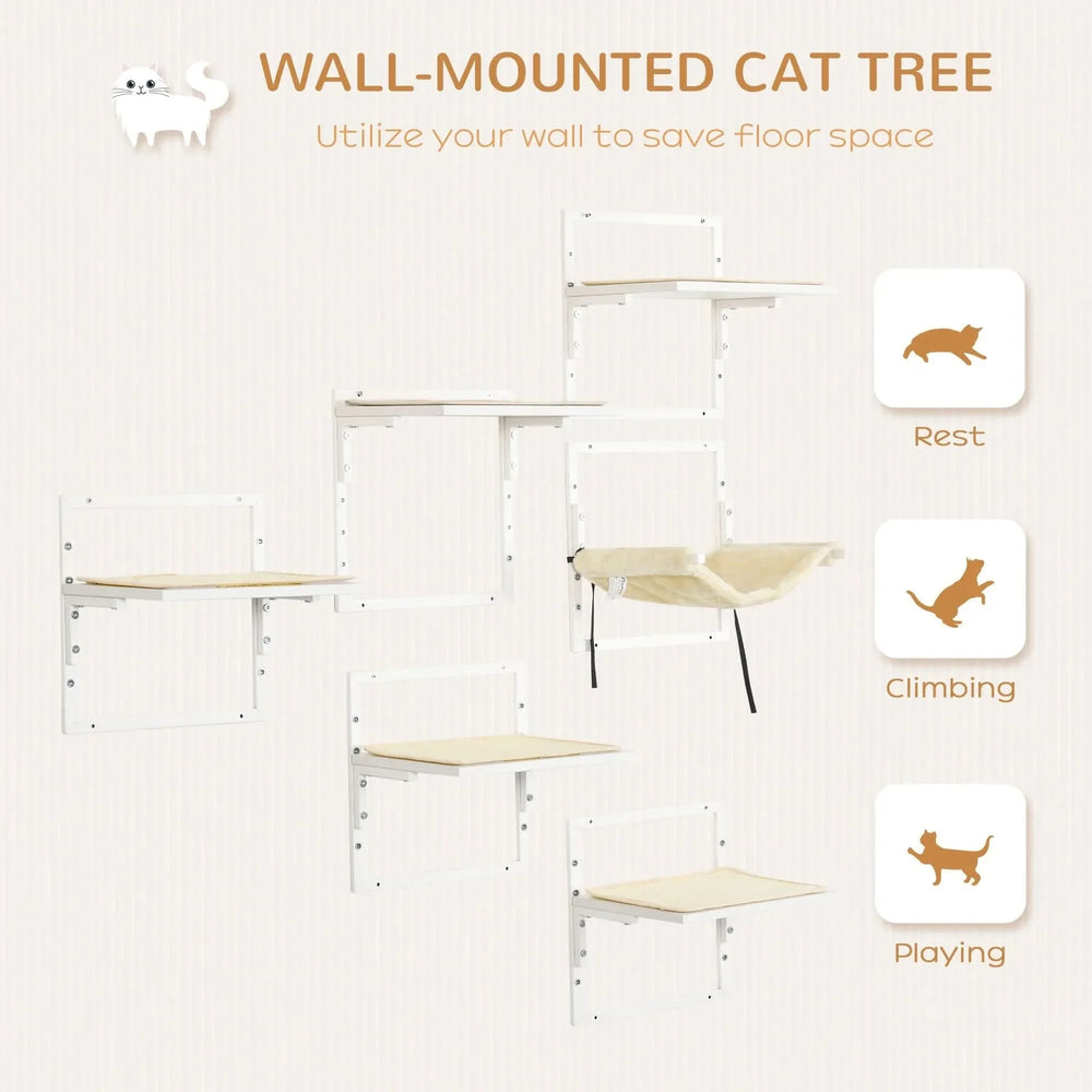 Cat Wall Shelves Set Particle Board Modern Cream Finish Wall Mounts Media 6