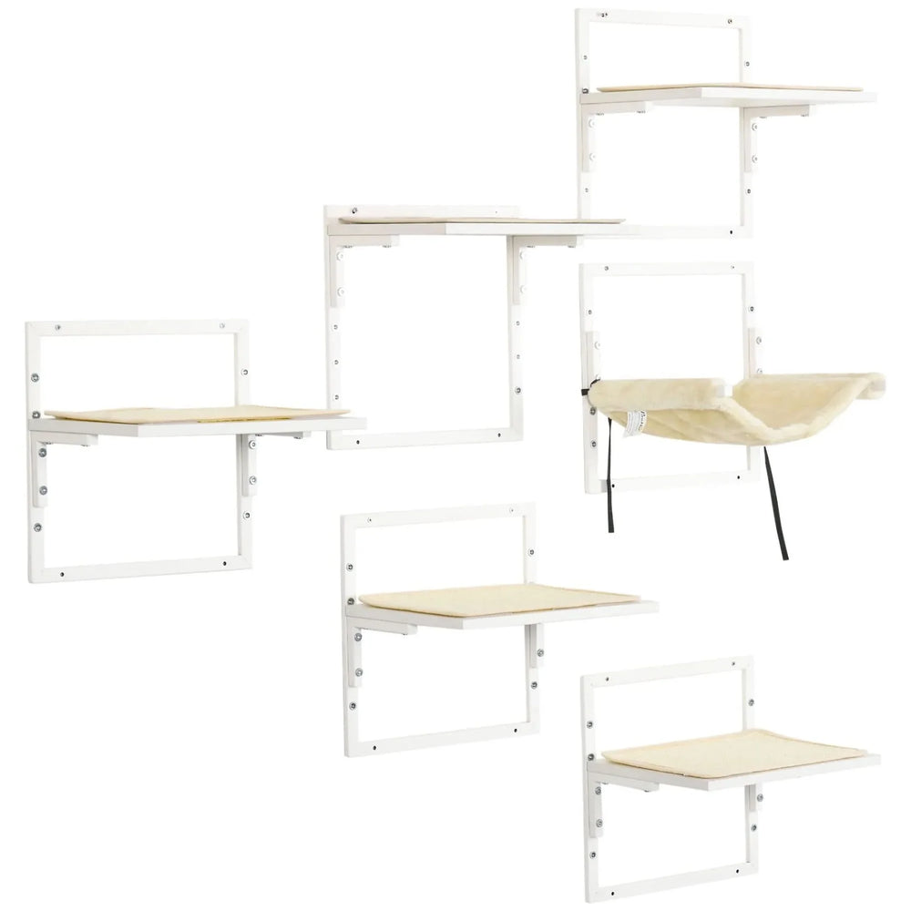 Cat Wall Shelves Set Particle Board Modern Cream Finish Wall Mounts Media 1
