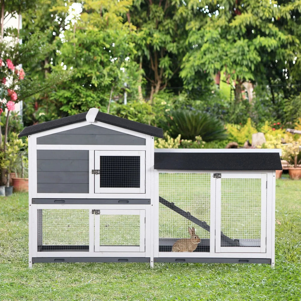 Rabbit Hutch Wooden Run Area Enclosure With Removable Tray & Ramp Media 8