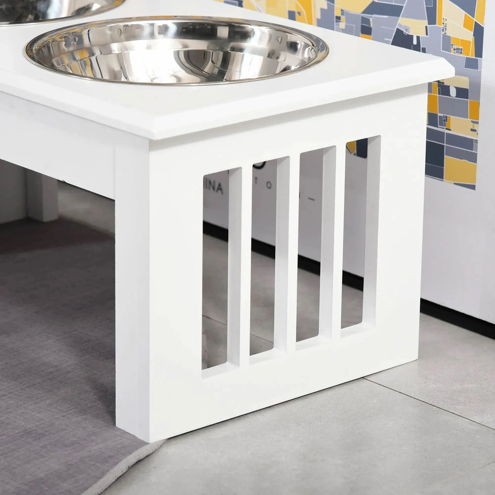 Elevated Dog Feeding Station Stainless Steel Bowls Modern Wooden Frame Media 7