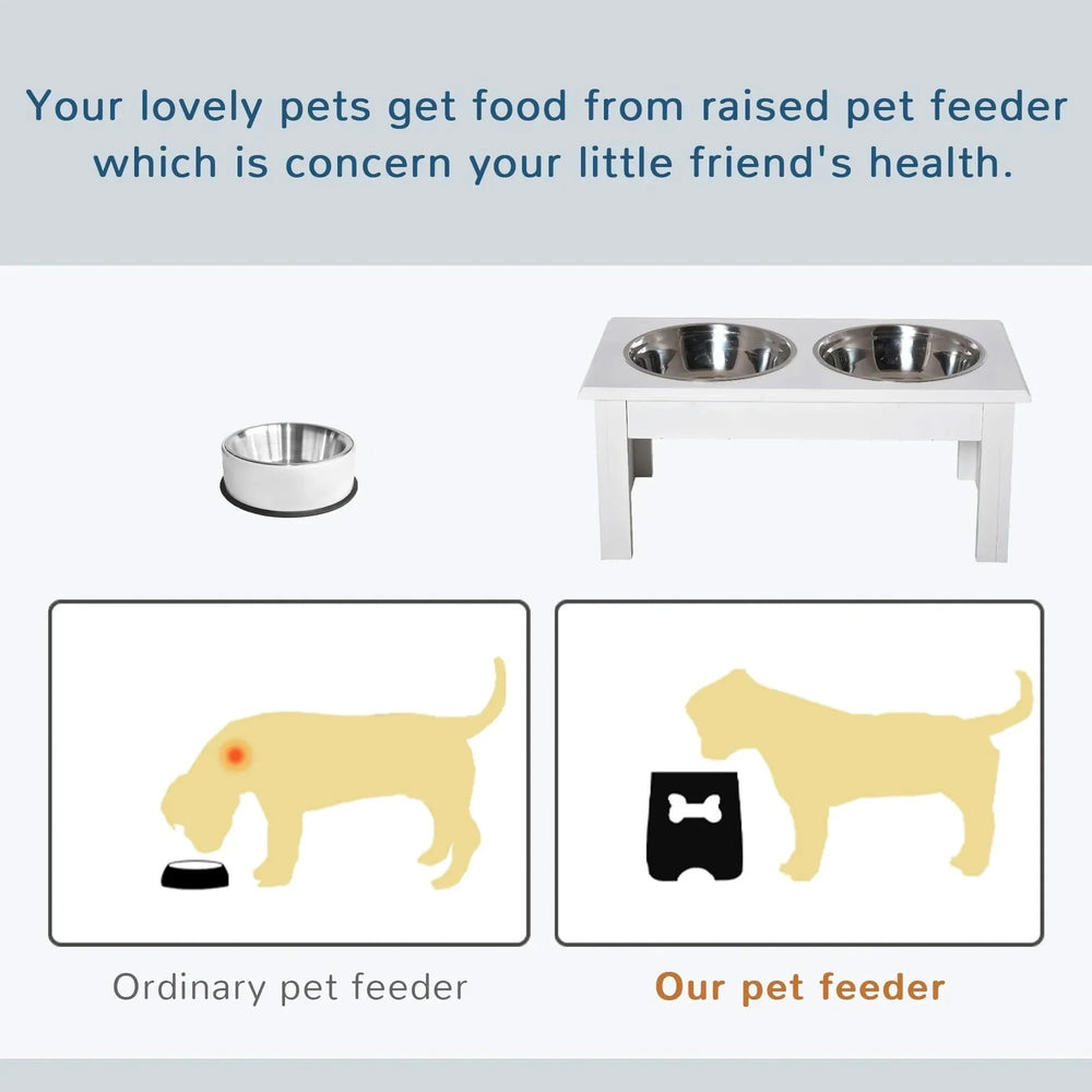 Elevated Dog Feeding Station Stainless Steel Bowls Modern Wooden Frame Media 4
