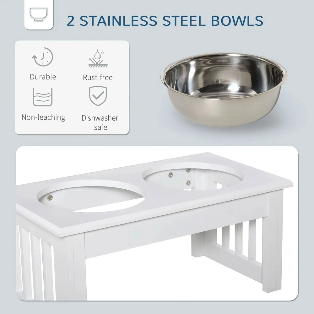 Elevated Dog Feeding Station Stainless Steel Bowls Modern Wooden Frame Media 5