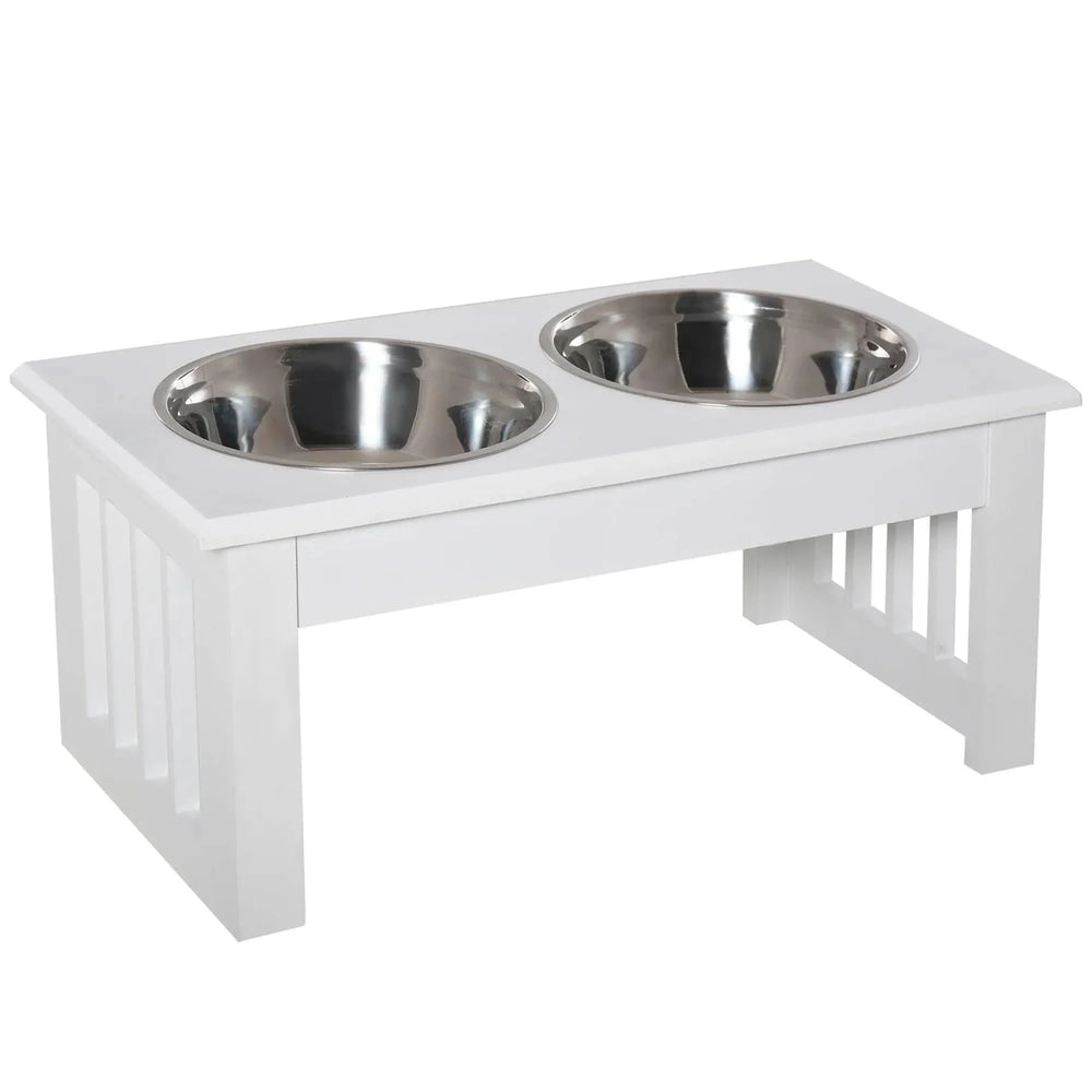 Elevated Dog Feeding Station Stainless Steel Bowls Modern Wooden Frame Media 1
