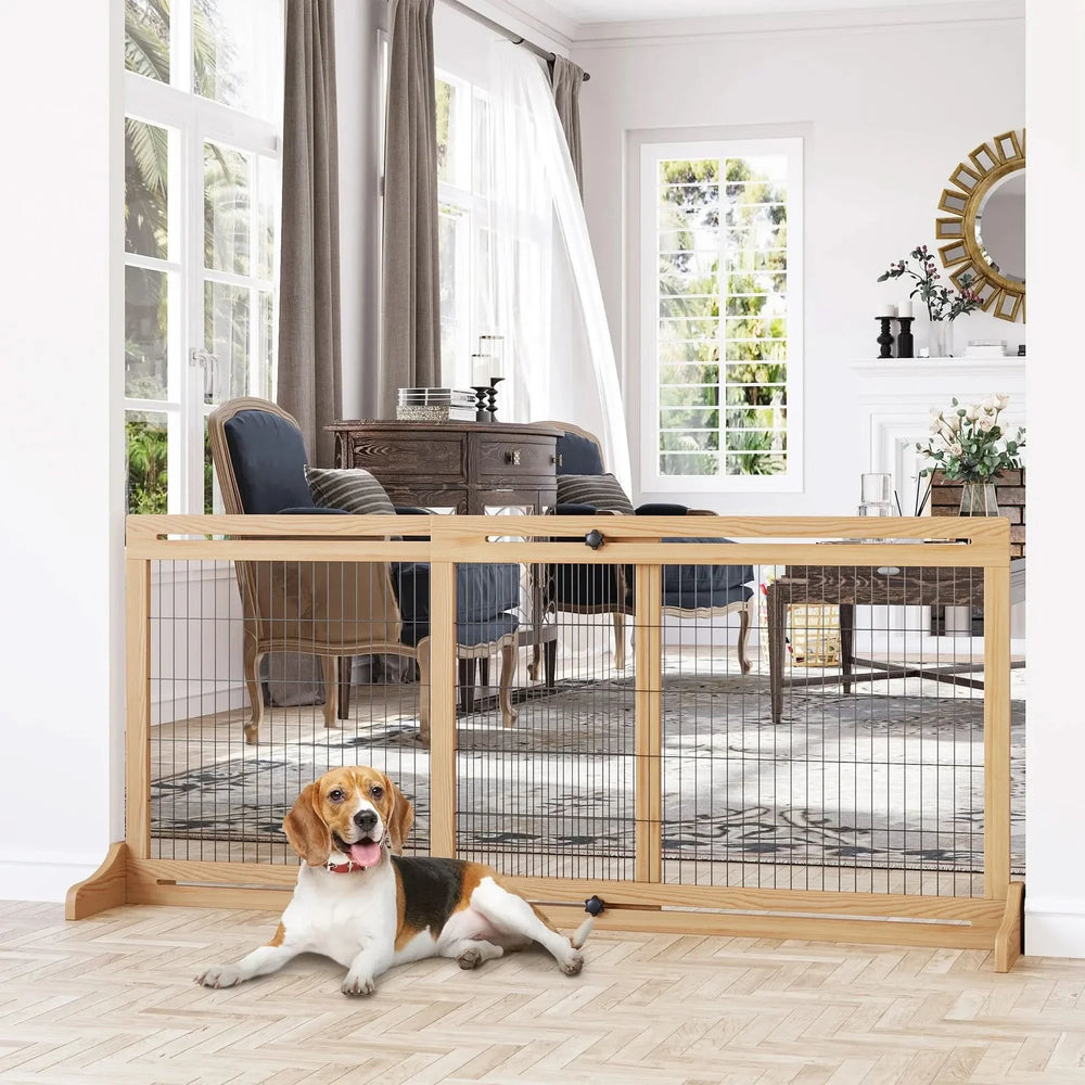 Pet Gate Wood Freestanding Adjustable Length Barrier For Doorways Media 2