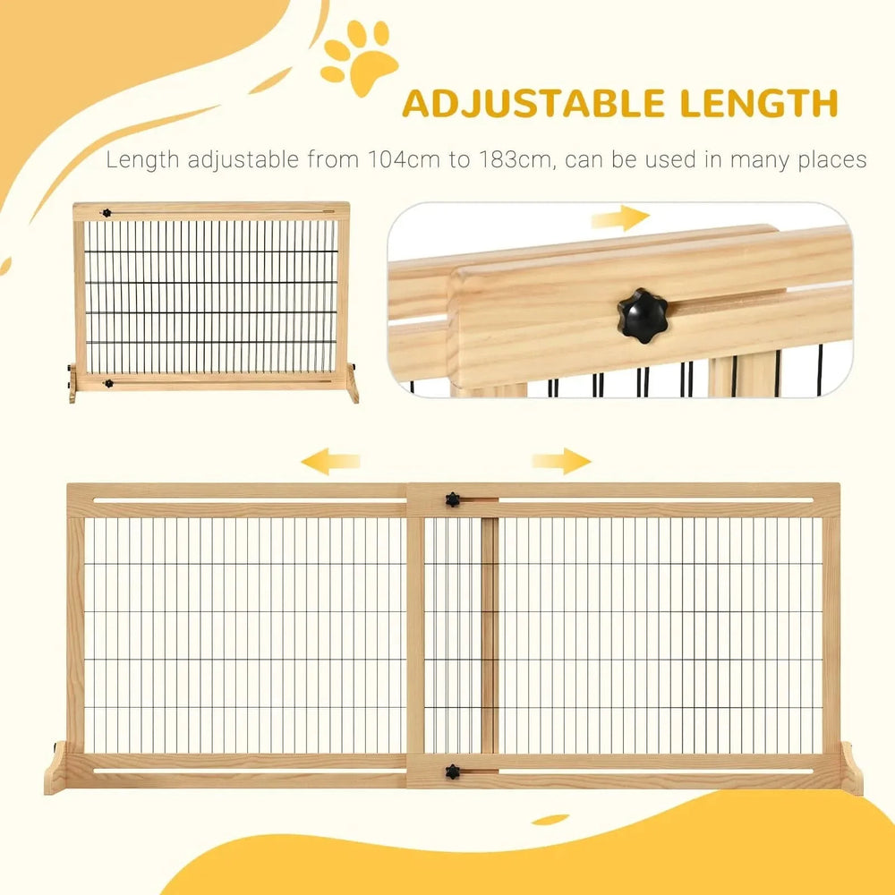 Pet Gate Wood Freestanding Adjustable Length Barrier For Doorways Media 4