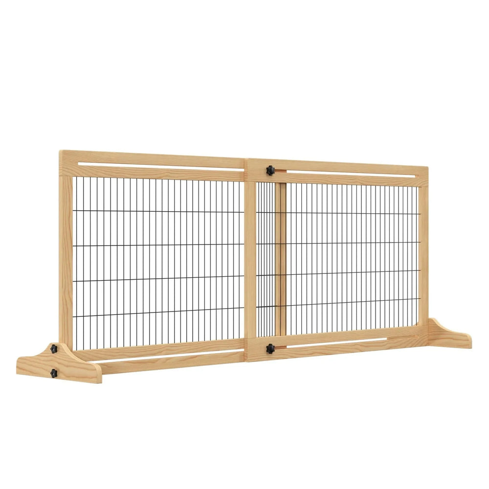 Pet Gate Wood Freestanding Adjustable Length Barrier For Doorways Media 1