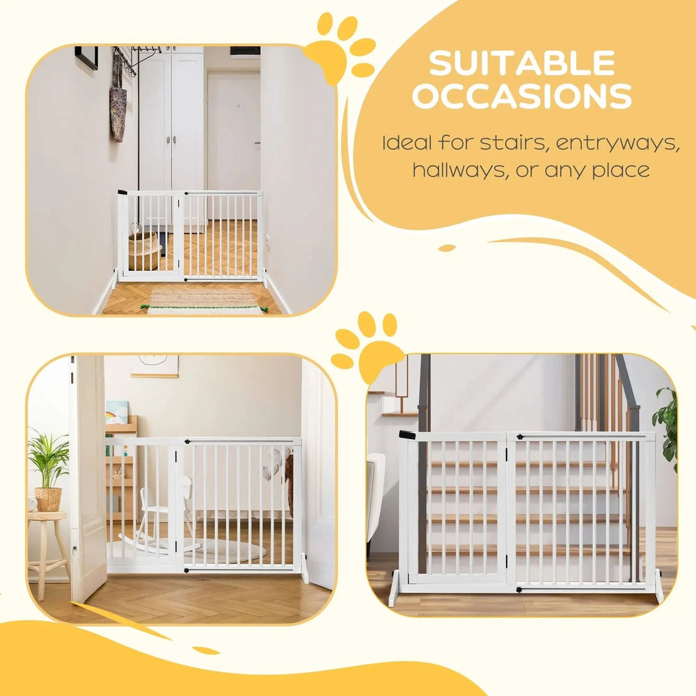 Wooden Pet Gate Adjustable 3 Panel Freestanding Dog Fence For Doorway Media 5