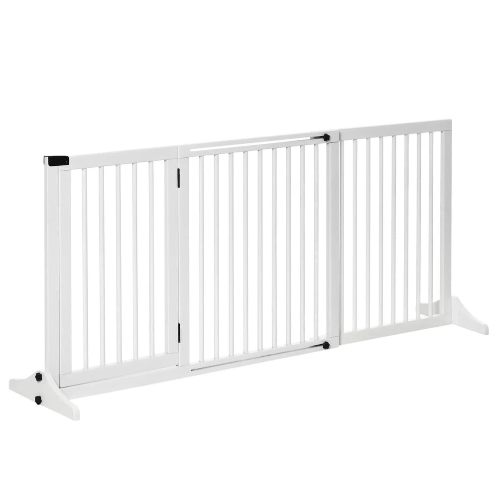 Wooden Pet Gate Adjustable 3 Panel Freestanding Dog Fence For Doorway Media 1