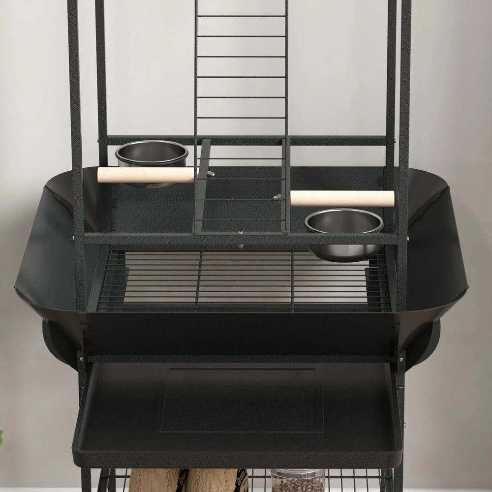 Bird Stand Wood Indoor Outdoor Parrot Playground With Wheels & Pull-Out Tray Media 8