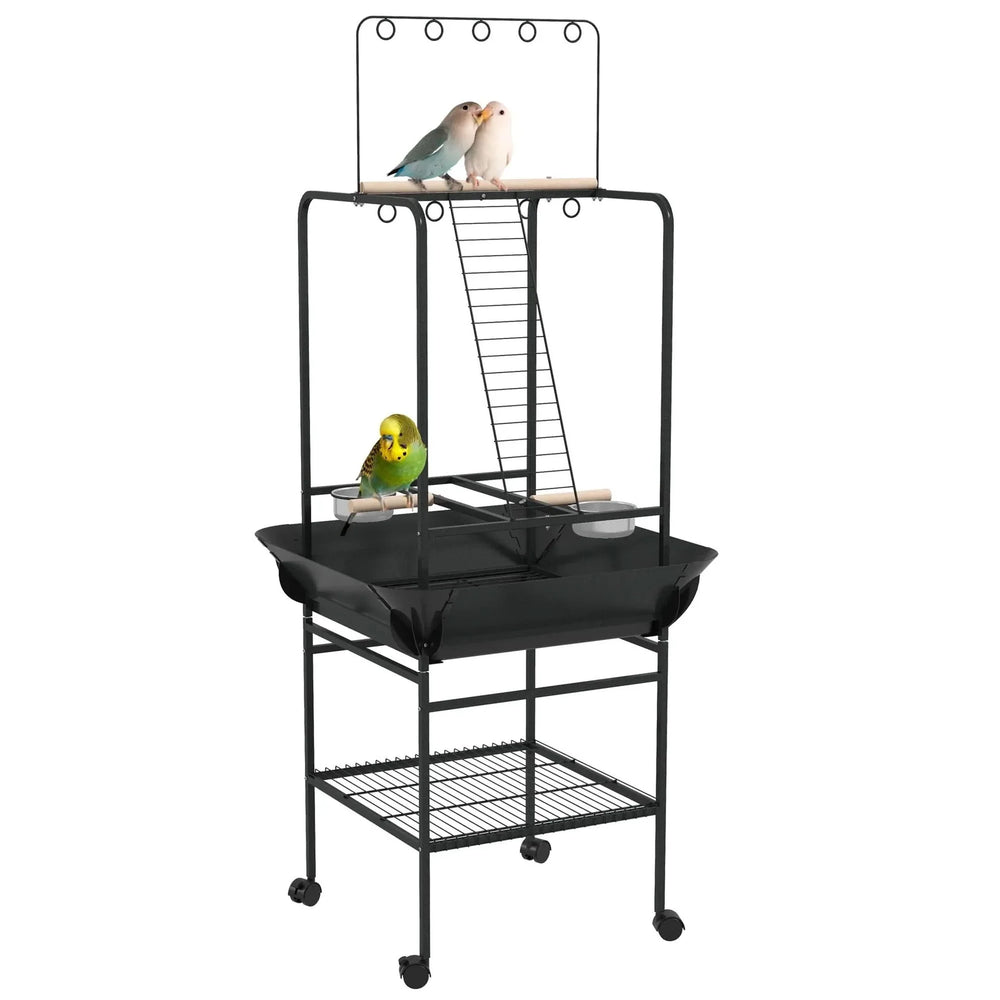 Bird Stand Wood Indoor Outdoor Parrot Playground With Wheels & Pull-Out Tray Media 1