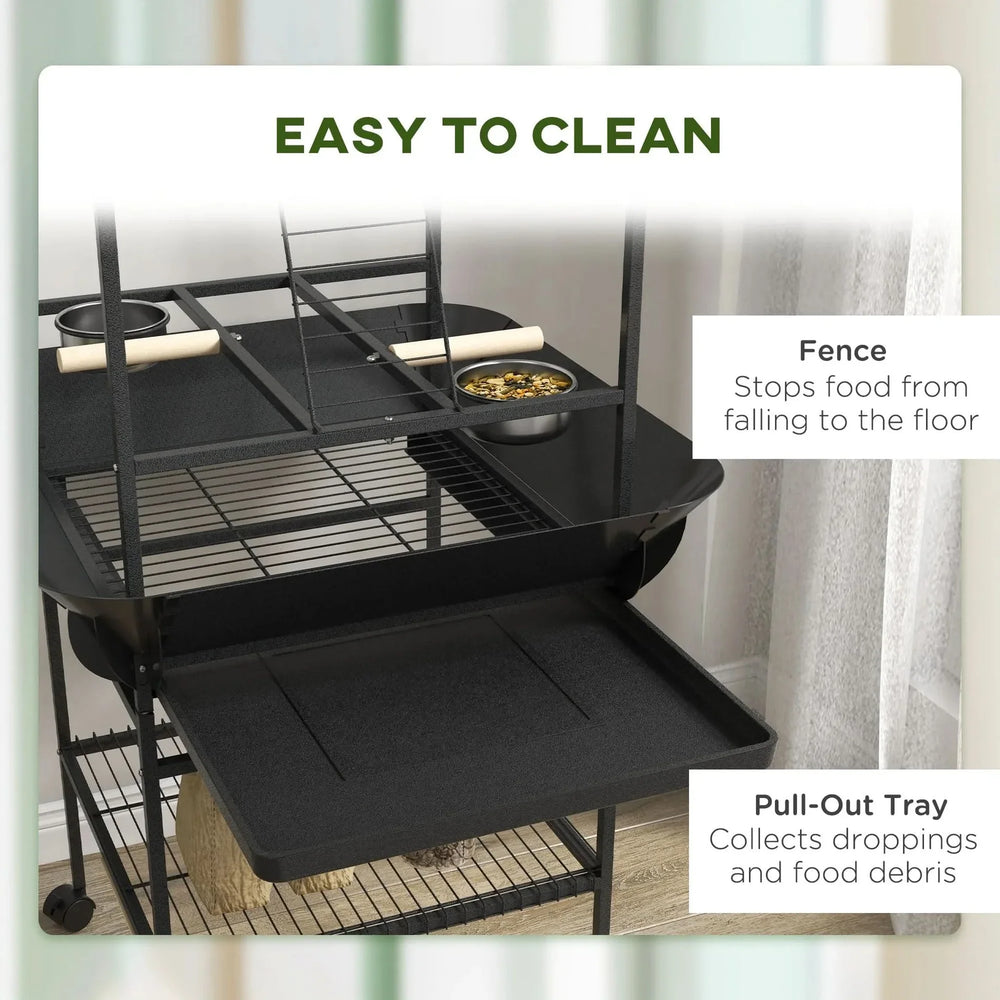 Bird Stand Wood Indoor Outdoor Parrot Playground With Wheels & Pull-Out Tray Media 6