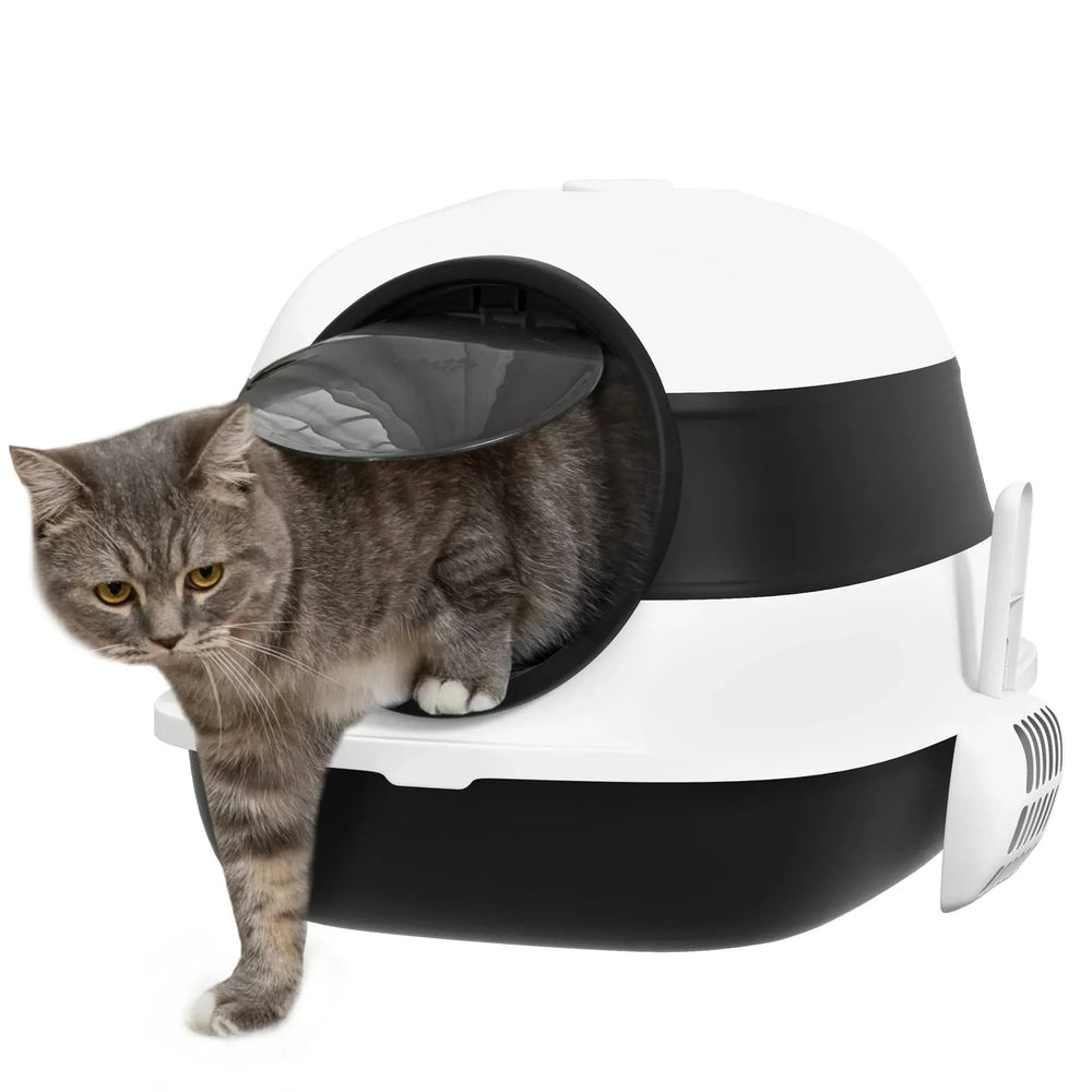 Cat Litter Box ABS Plastic With Lid Foldable Air Freshener Two Way Entrance Media 1