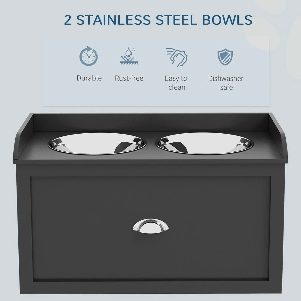 Dog Feeding Station Stainless Steel Bowls With Storage Drawer For Large Dogs Media 5