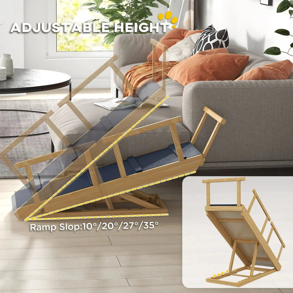 Dog Ramp Wooden Adjustable 4 Height Foldable Non-slip Mat For Beds & Sofas Media 5
