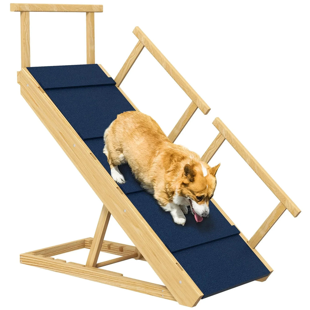 Dog Ramp Wooden Adjustable 4 Height Foldable Non-slip Mat For Beds & Sofas Media 1