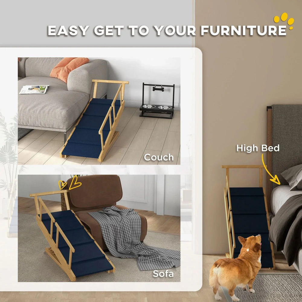 Dog Ramp Wooden Adjustable 4 Height Foldable Non-slip Mat For Beds & Sofas Media 4