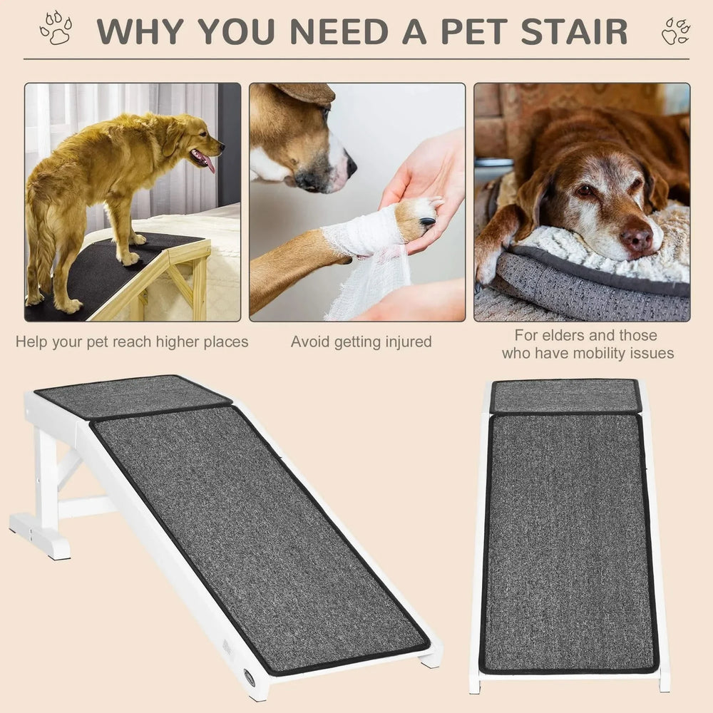 Dog Ramp For Bed Non-Slip Carpet Top Platform White Wood Construction For Pets Media 5