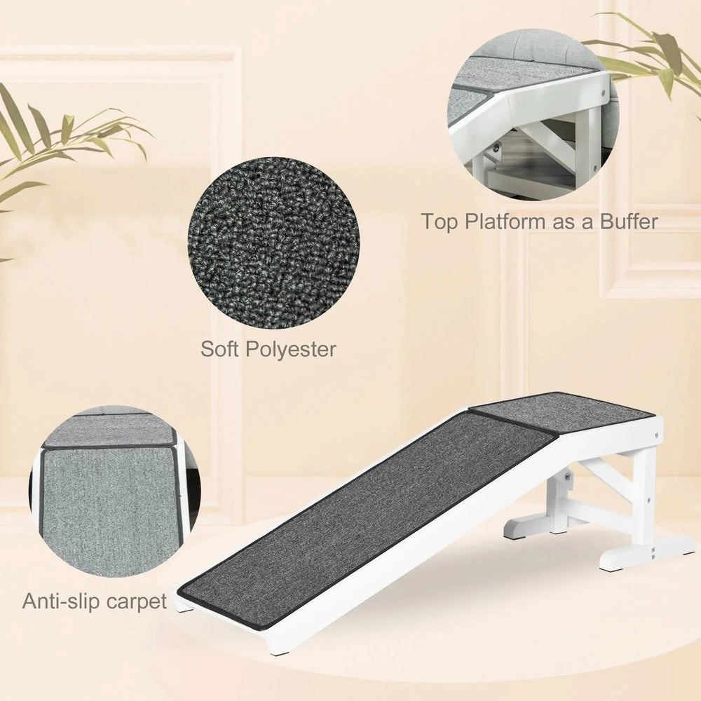 Dog Ramp For Bed Non-Slip Carpet Top Platform White Wood Construction For Pets Media 6