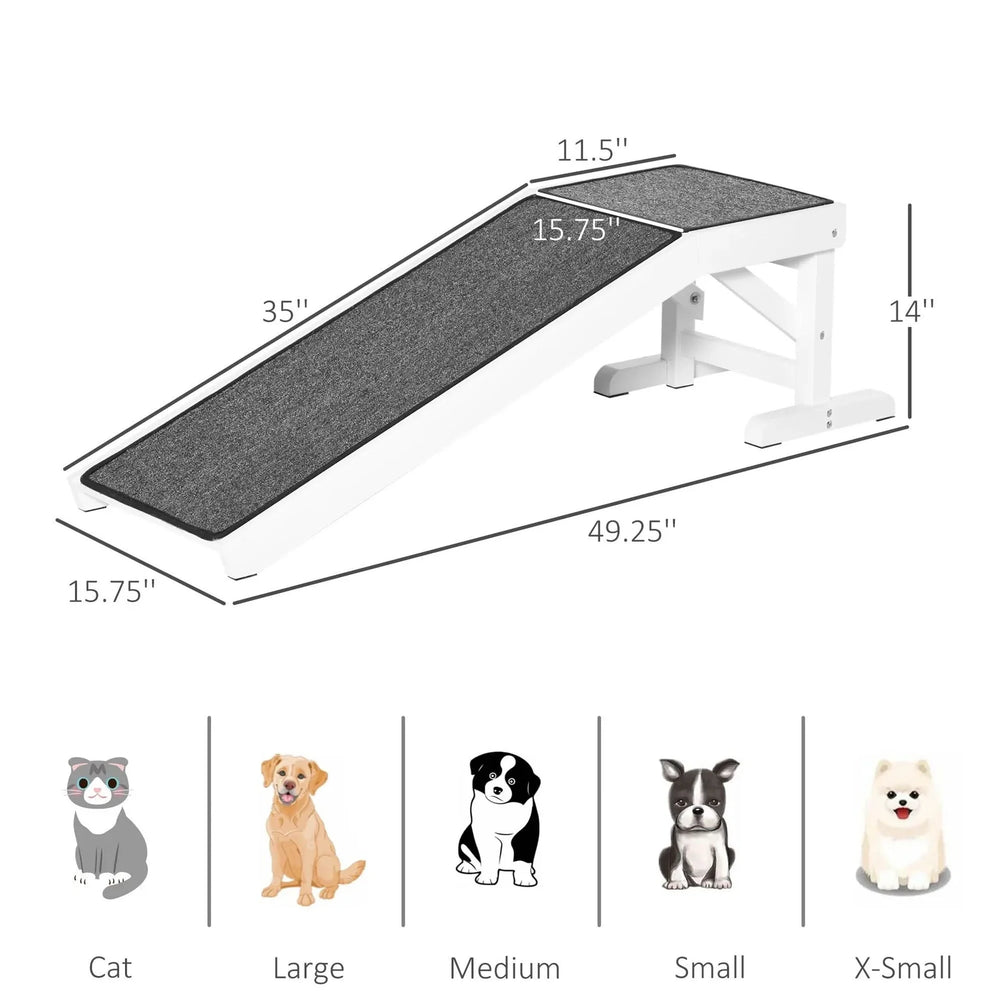 Dog Ramp For Bed Non-Slip Carpet Top Platform White Wood Construction For Pets Media 3