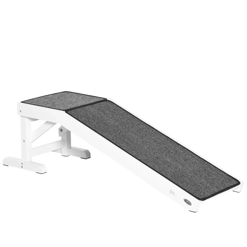 Dog Ramp For Bed Non-Slip Carpet Top Platform White Wood Construction For Pets Media 1