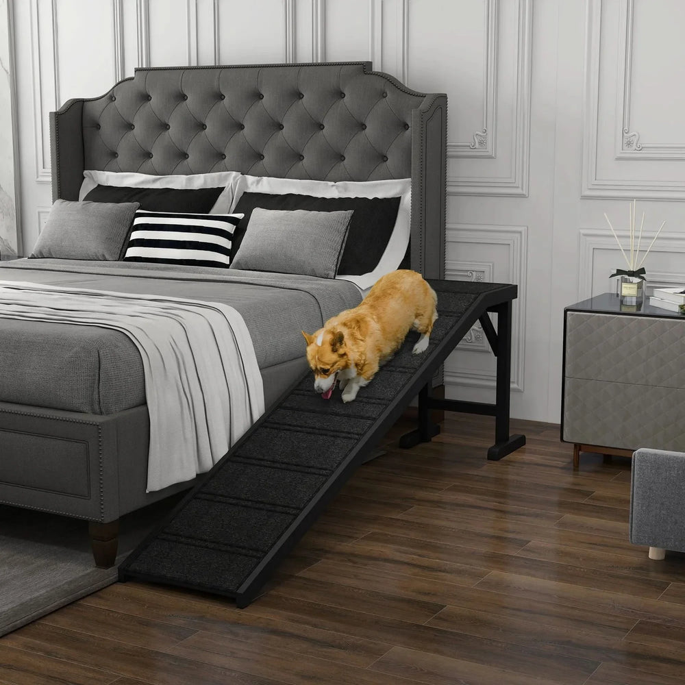 Dog Ramp For Bed Pine Wood Non Slip Carpet Sturdy Low Slope Design Media 7