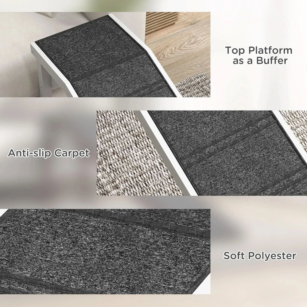 Dog Ramp For Beds Solid Wooden Frame Top Platform With Non Slip Carpet Media 6