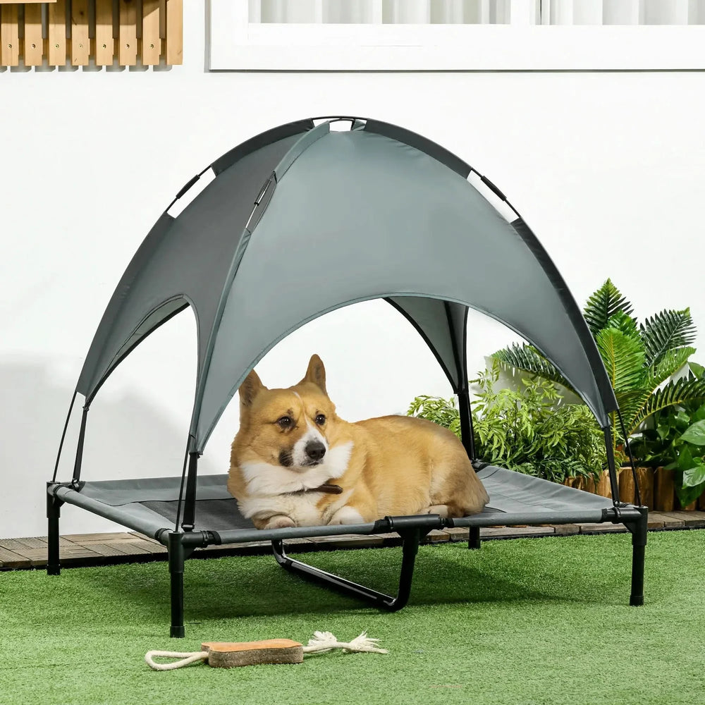 Elevated Dog Bed Metal Frame Canopy Shade Cot 36 Inch Gray Outdoor Media 2