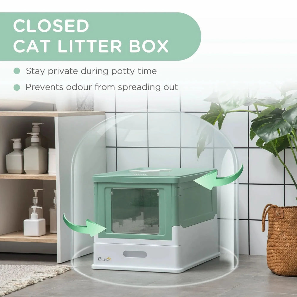 Cat Litter Box Green Polypropylene Fully Enclosed Hooded Front Entry With Scoop Media 6
