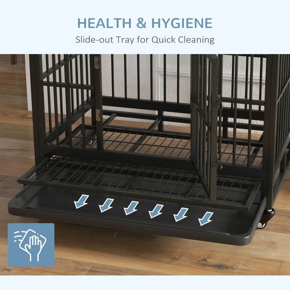 Dog Crate Steel Wheeled Heavy Duty Double Door Removable Tray For Pets Media 5
